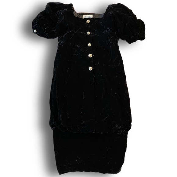 vintage 80s puff sleeve faux pearl midi dress - Picture 2 of 4